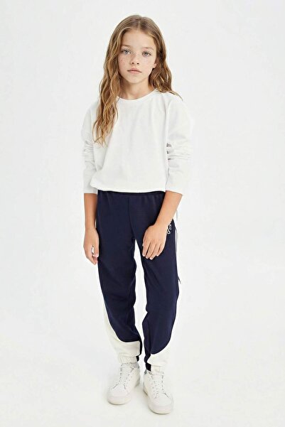 DeFacto Marineblaue Jogger-Jogginghose für Mädchen mit bedrucktem Bund und el...