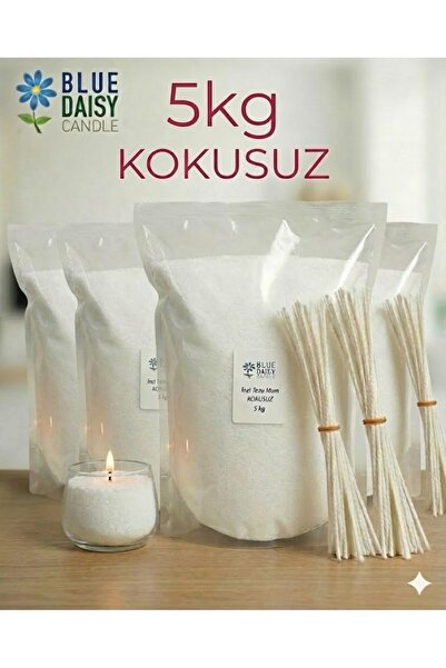 BlueDaisyCandle 5 Kg Kokusuz Beyaz Inci Tozu Mum ( 125 Adet 20 Cm Fitil Ile )...
