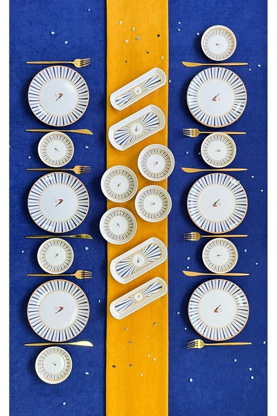 Erbaşlar Love Bırd Mavi Yuvarlak 20 Parça 6 Kişilik Lüx Kahvaltı Takımı Seti ...