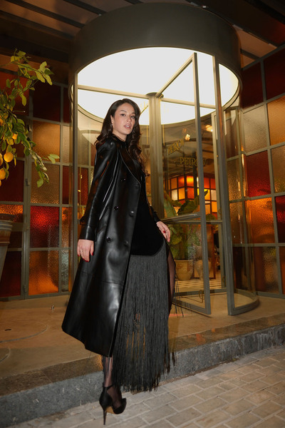 Olcay Δερμάτινο παλτό με διπλό στήθος με λεπτομέρεια απολέτας ΜΑΥΡΟ 6756