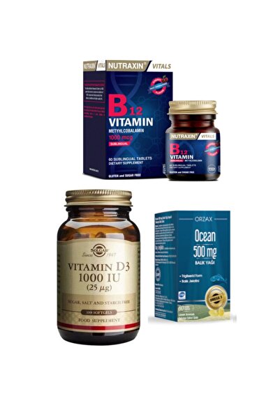 Solgar D3 Vitamini 1000 Iu 100 Kapsül+nutraxin B12 Vitamini 60 Dilaltı Tablet...