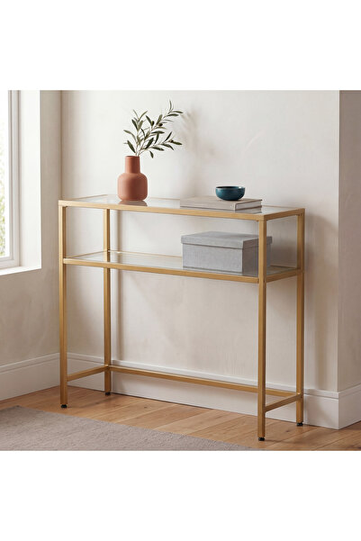 lacody Soho Howard Dresuar Gold Renk Metal İskeletli Temper Camlı Raflı Dresu...