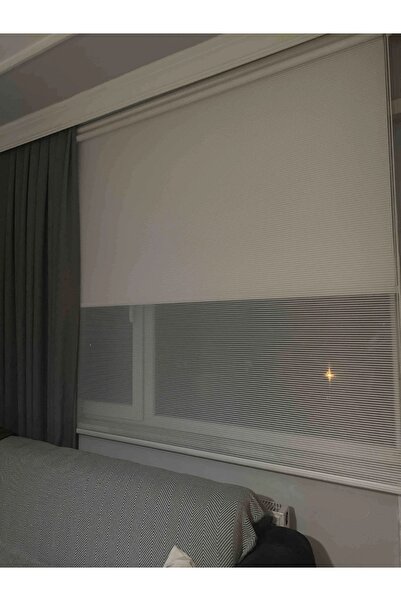 YAZAR HOME Zincir Model (Kırık Beyaz) Çiftli Sistem Tül Stor Perde (Stor Perd...