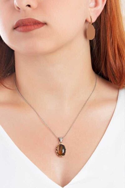 Midyat Gümüş Dünyası Kadın Kahverengi Otantik Gümüş Kolye 925 Ayar