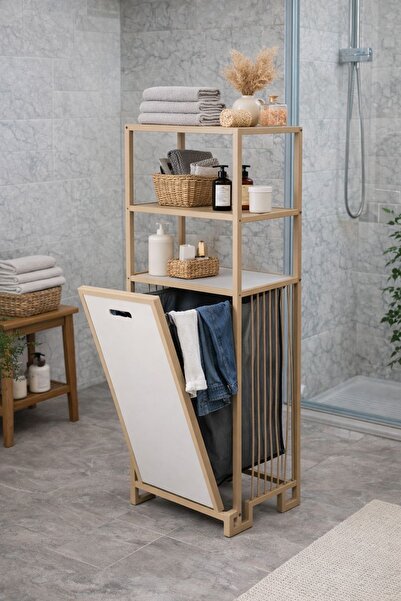 Lavientohome 3’lü Raflı Kirli Sepeti Cappucino