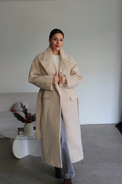 Julidress Palton lung de lână premium, căptușit, cu textura specială, cu cent...