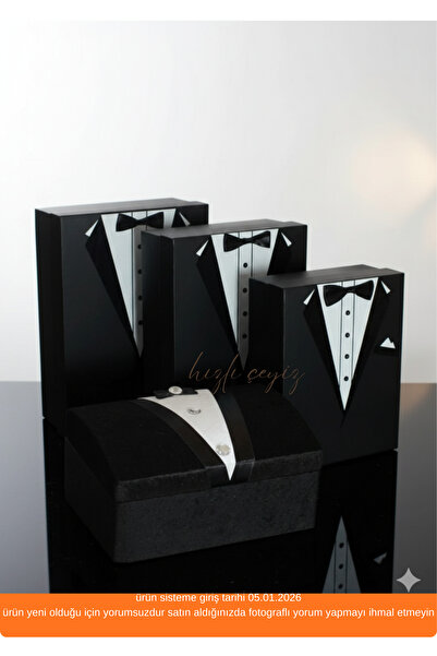 SKY UP 4’lü Kutulu Damat Bohça Seti Dijital Baskı Papyon