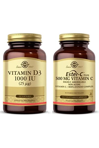 Solgar فيتامين D3 1000 وحدة معالجة الرسومات وEster-C 500 ملجم - 100 قرص + كبسولة
