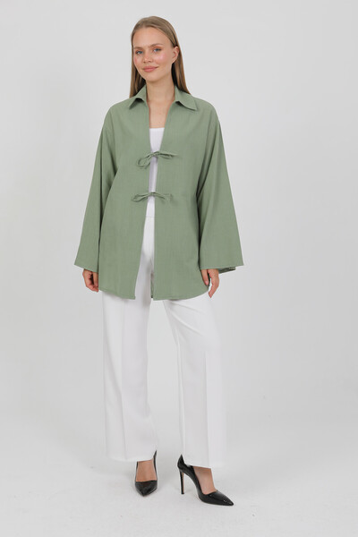 PASTELASTORE 100% Cotton Linen Pocket Lace-Up Women's Kimono 1165 – Shirt Collar, Breathable Fabric