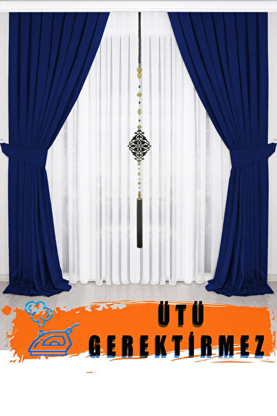 İ.D İpek Dokuma 1. جودة الصف - ستارة خلفية ذات ثنيات مخملية باللون الأزرق الد...