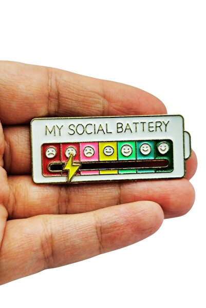 BB BİBUTİKSHOP My Social Battery Metal Broş – Mizahi Ruh Hali Rozeti, Enerji ...