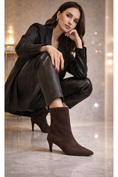 Giydim Gidiyor Albam Süet İnce Topuk Bot Kahverengi