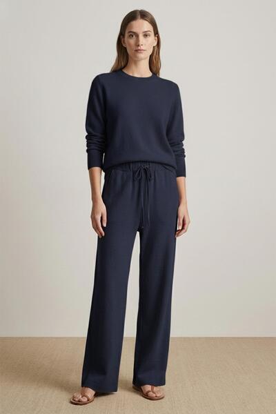 Loreen Γυναικείο λινό παντελόνι με φαρδύ πόδι -20736PNT - NAVY