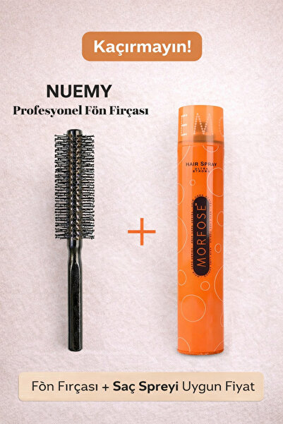 NUEMY Profesyonel Berber Kuaför Saç Fön Fırçası + Turuncu Sprey 400 ml