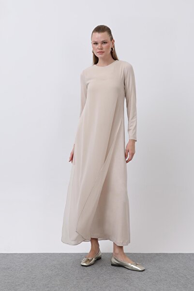 Puane Γυναικείο Μακρύ Φόρεμα Σιφόν με Λεπτομέρειες - 12447ELB - ΜΠΕΙΖ