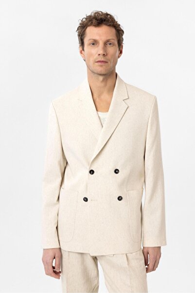 Antioch Ecru Relax Fit Linen Blended Men's Blazer Jacket