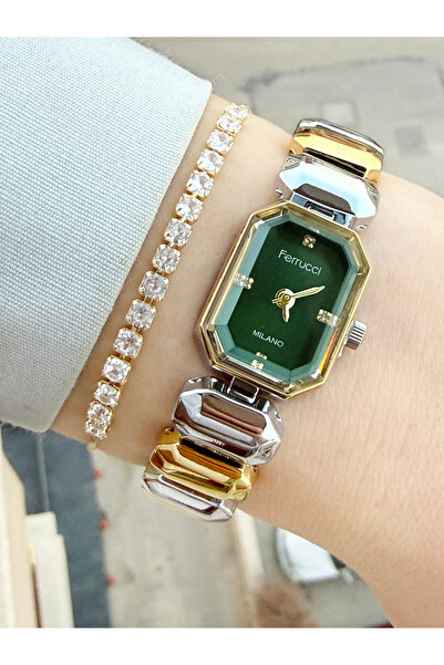 Ferrucci Vintage Kadranı Yeşil 24 mm Kadın Kol Saati Ve Bileklik