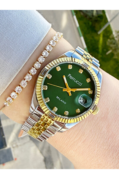 Ferrucci Kadın Kol Saati İç Kadranı Yeşil 3 Atm