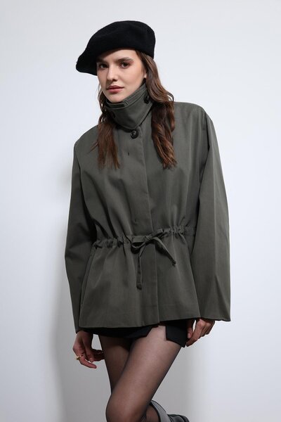 Antioch Khaki Short Trench Coat with Adjustable Waist