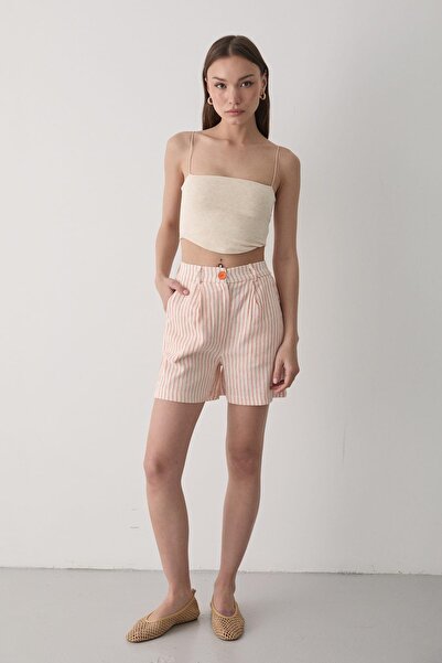 JASTE Kadın Keten Şort Pantolon TURUNCU