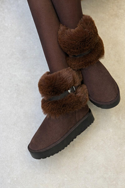 POTEEN حذاء دوبرا نسائي قصير من الفرو C308-بني