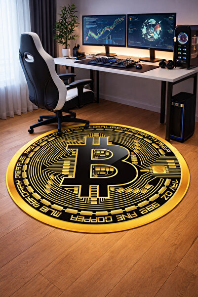 Emiroğlu Bitcoin Kripto Para Şeklinde Yıkanabilir Halı–Kaymaz Dot Taban, Özel...