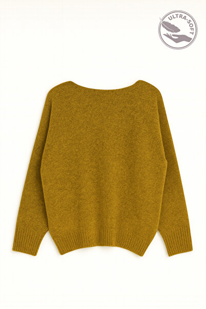 Mixray 6995 women's boat neck wool blend knit sweater - olive green