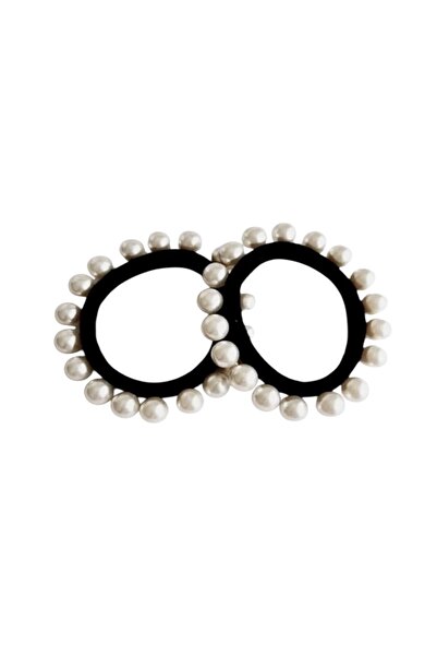 SHEKER HOME Μεγάλη γυναικεία μαύρη πόρπη από καουτσούκ με 2 λευκά μαργαριτάρια