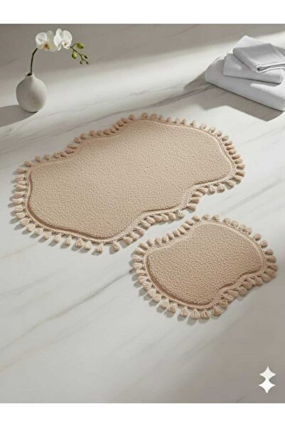 ALTUN CARPET 2-Piece Plush Pompom Fringed Bath Mat - 70x120+50x80