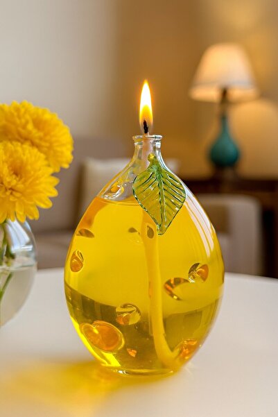 QUEM Dekoratif Limon Cam Kandil + 1 l Limon Sarısı Kandil Yakıtı