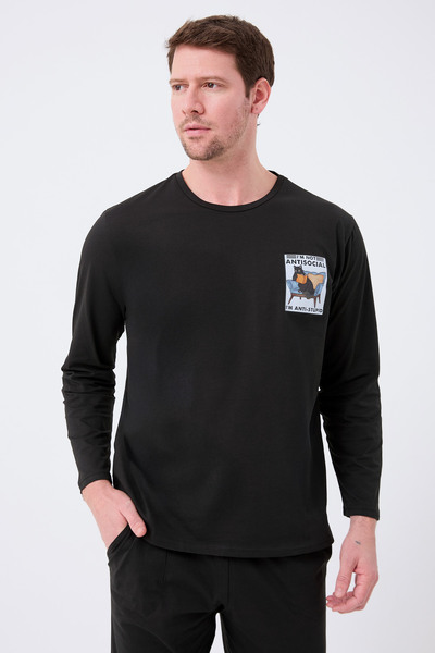 TURAY Rodfrey Linden 100% Cotton Long Sleeve Men's Black Pajama Set