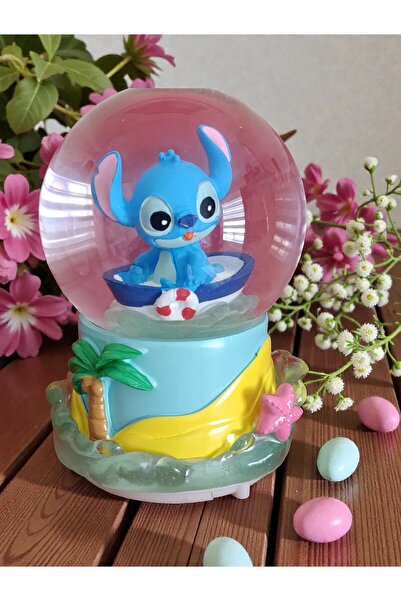 Online Işıklı 10cm-8cm -mavi renk ( sarı altlık) Stitch Kar küre