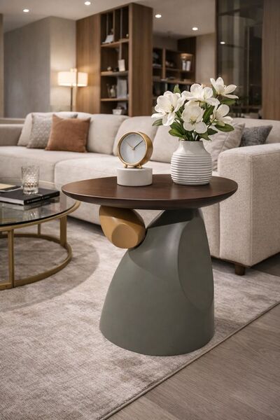 Valda Modern Heykelsi Tasarım Oval Yan Sehpa – Dekoratif Ayaklı Sehpa