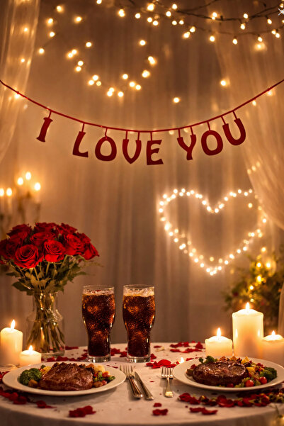 Parti dolabı 1 Adet 100cm Kırmızı I Love You Keçe Yazısı, Romantik Süsleme