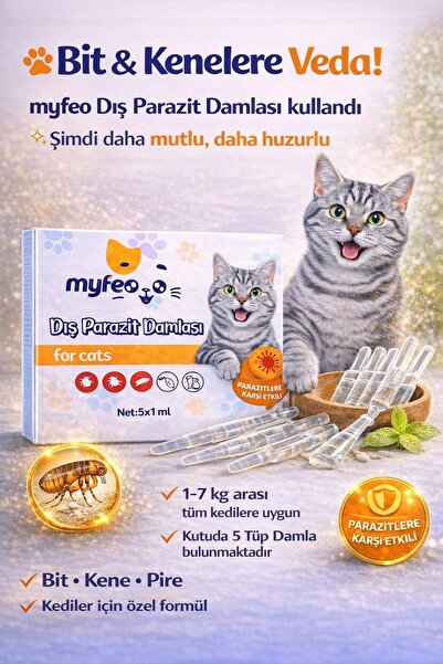 MYFEO Kediler için Dış Parazit Ense Deri Damlası Bitkisel Damla 5x1 ml