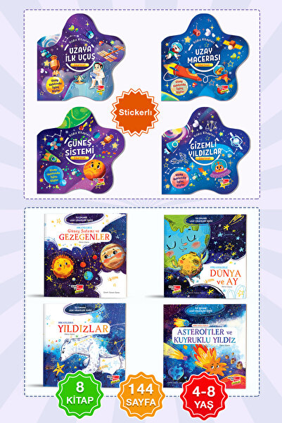 Dikkat Atölyesi Yayınları Hikayelerle Uzay Serisi 8 Kitap (4 Kitap Stickerlı ...