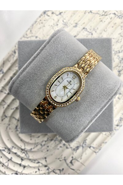 Coliseum Tasarım Taş Detaylı Vintage İçi Beyaz Gold  Kadın Kol Saati