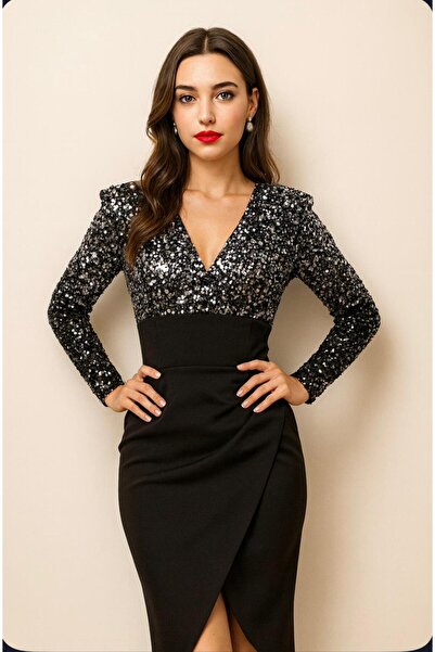 Divin store Silver sequin dress and black wrap skirt