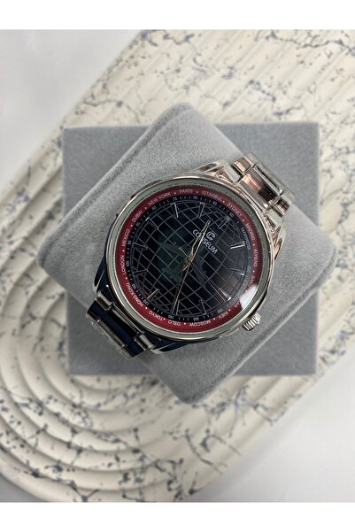 Coliseum Silver Retro Men's Wristwatch with Round Inside Pattern Black Red De...