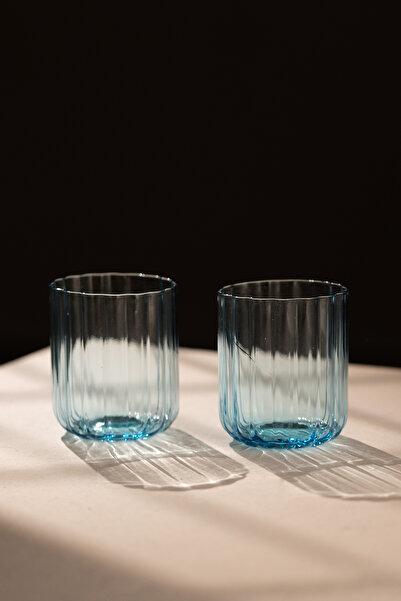 Rakle Flower Handmade Self-Colored Set of 2 Water Glasses Blue 450 Cc