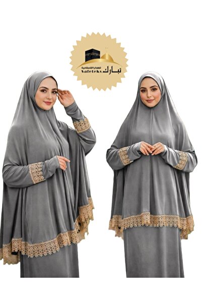 TABASAFE فستان صلاة نسائي بأكمام دانتيل وحجاب - قطعتين