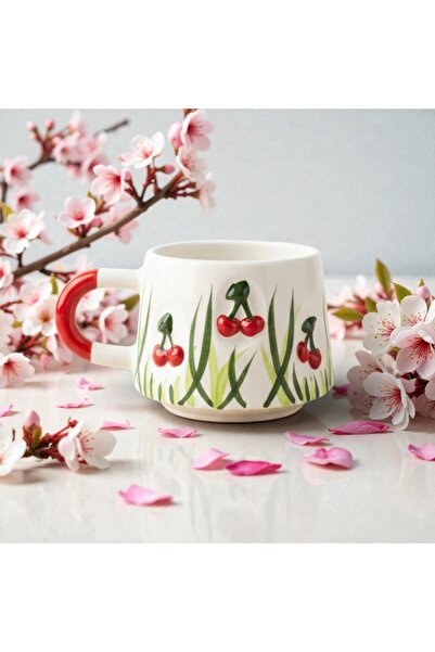 İlbay Çini Takı Çukur’daki Kabartma Kirazlar Kupa Bardak, Hediyelik İçten Kab...