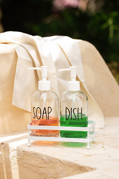 Rakle Basic White Metal Square Stand Set of 2 Liquid Soap Dispenser 420 Cc