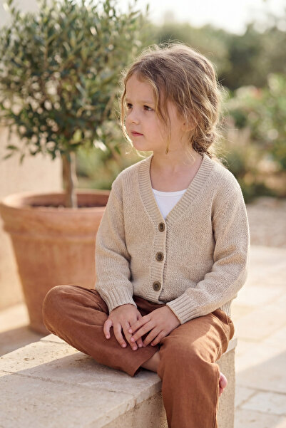 Babily Cotton Knit Children's V-Neck Cardigan Soft Textured Buttoned Unisex S...