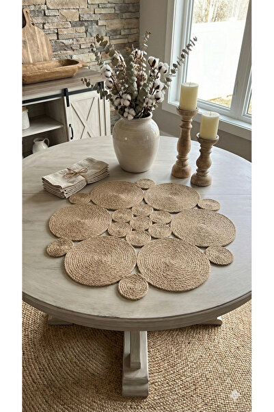 Homever Roundy 70cm Στρογγυλό Ψάθινο Κάλυμμα Τραπεζιού Κουζίνας Σαλόνι Ιουτάκ...