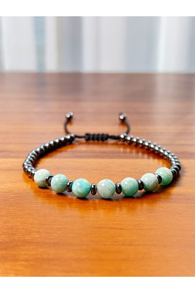 Sırlı Taş Agalmatolite, Hematite Natural Stone Bracelet, Unisex Bracelet, Design Bracelet 6mm Adjustable with String