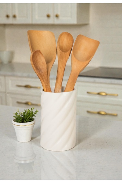 LALEZEN HOME حامل أدوات المائدة السيراميكي على شكل مارشميلو لتنظيم المطبخ