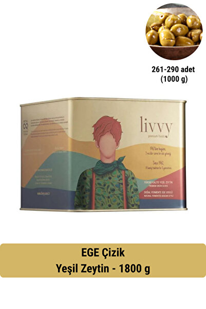 Livvy Premium Foods EGE Çizik Yeşil Zeytin 1800 g