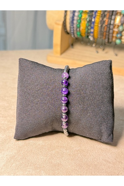 Sırlı Taş Ametist, Hematit Doğal Taş Bileklik, Unisex Bileklik, Tasarım Bilek...