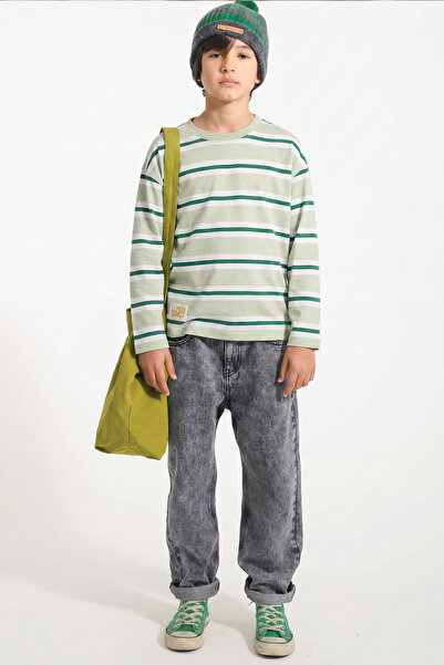 Cigit Tricou sezonier cu dungi 1-10 ani Mint Kaki cu dungi